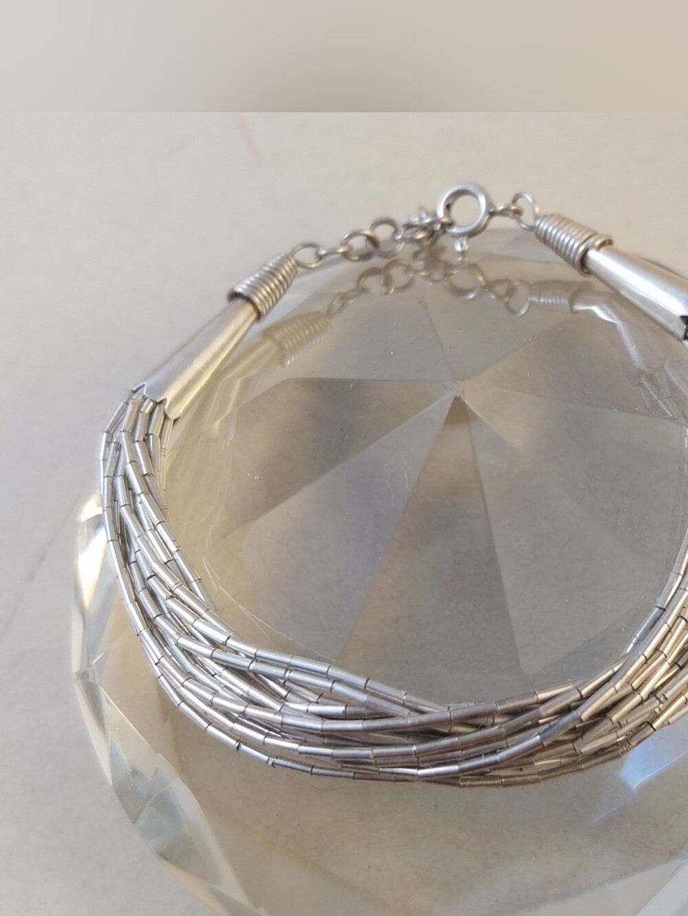 Vintage Sterling Silver Multi-Strand Tube Bead Bracelet - Women's Jewelry - Picture 10 of 12